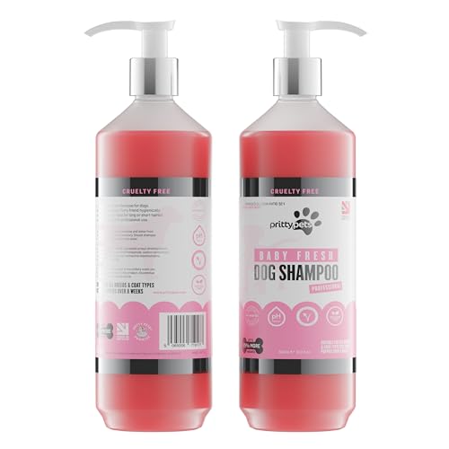 Baby Powder Dog Shampoo PRITTY PETS Baby Fresh Dog Shampoo for Smelly Dogs - Professional PH Balanced, Cruelty Free, Vegan & Puppy Friendly Dog Grooming Shampoo - Made in the UK (500ml with Pump)