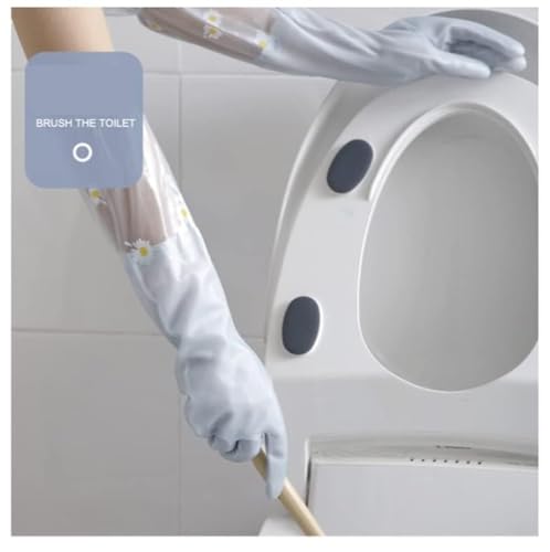 Image of Heavy Duty Hand Gloves For Dishwashing, Gardening, Kitchen Cleaning Non-Slippery & Durable Long Elbow Length(Inner Cotton Lining For Comfort) (Grey + Peach)