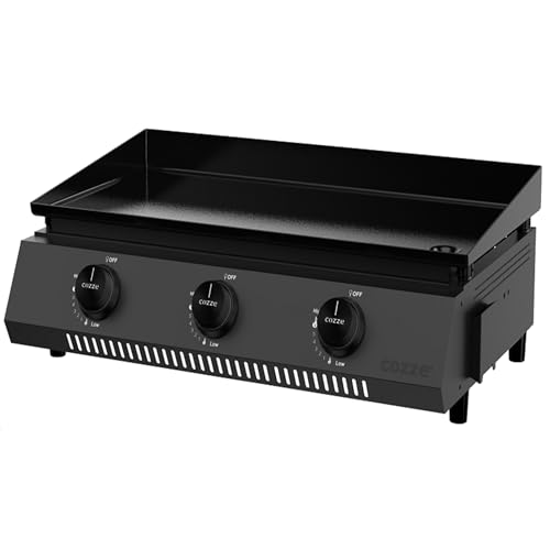 Cozze® G-700 Plancha Grill Tragbar mit 3 Brennern (50 mbar) - DE+AT inkl. Regler und Fettauffangbehälter | Kleiner Grill für Balkon Terrasse Garten | Mini Gasgrill für Zuhause Camping