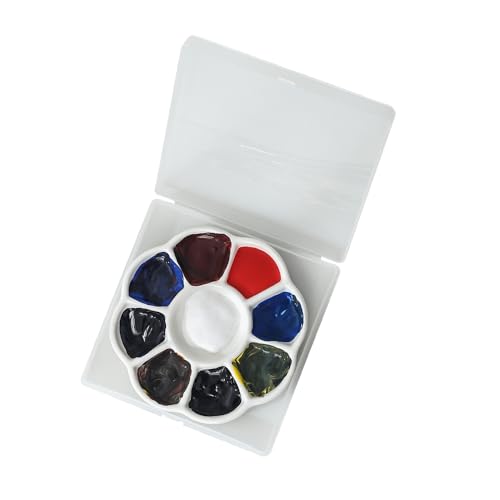 Porcelain Water Color Paint Palette with lid,Mixing Art Paint Tray Ceramic,9 Wells,5 inch