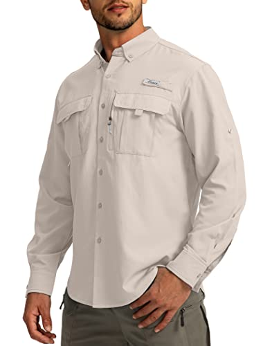 Men's Sun Protection Fishing Shirts Long Sleeve Travel Work Shirts for Men UPF50+ Button Down Shirts with Zipper Pockets