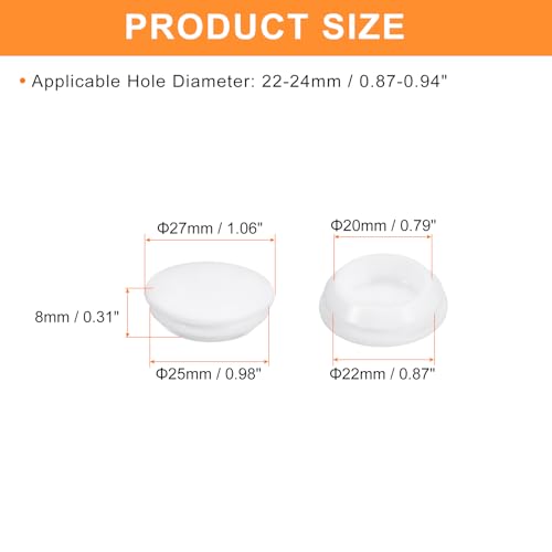 Image of uxcell 6 Pcs Silicone Plugs, Rubber Round Snap in Locking Hole Plugs for 22-24mm Hole, Hole Stoppers Waterproof Hole Plug for Metal Tube, Furniture End Caps Inserts, White