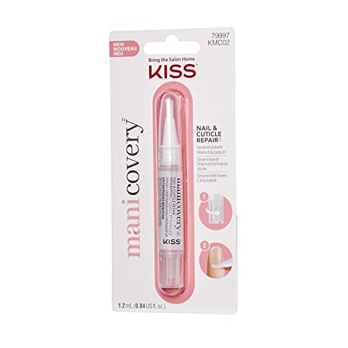 KISS Manicovery Nail & Cuticle Repair Serum, Infused With Vitamin E, Almond Oil, Jojoba Oil, Brush-On Applicator, for Dry and Damaged Nails and Cuticles