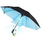 WOOLALA γNewly UV Sun Umbrella with Fan, Portable Cooling UPF 50+ Foldable for Sun & Rain, USB Rechargeable Travel Umbrellas for Watching Games, Playground, Heatstroke, Hot Days