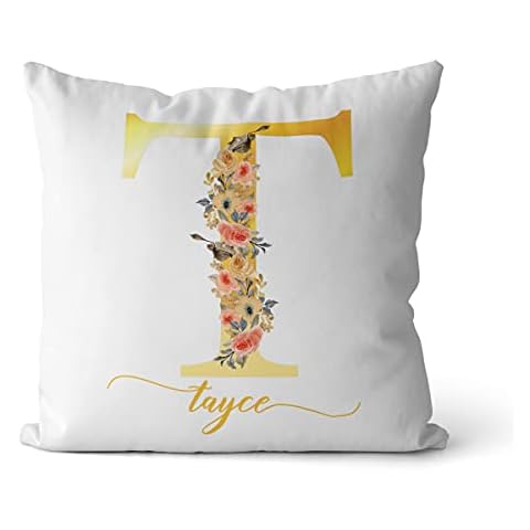 IWKWUZILM Personalized Letter Floral Pillow, Custom Letter T Pillow, Floral Letters Pillow with Name,Home Decor Alphabet Cushion Cover, Gift for Mom, Wedding Birthday Gift Pillow (T) Cover