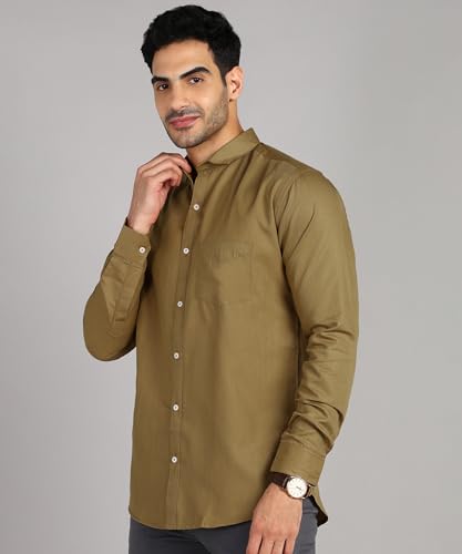 Image of MILDIN Men's Pure Cotton Striped Printed Shirt with Spread Collared Neck Full Sleeve Curved Hemline Button Closure and Regular Fit | Shirt for Man