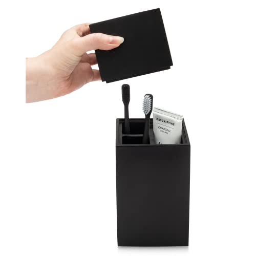 Essentra Home Toothbrush Holder With Lid, Elegant Matte Black Bathroom Toothbrush & Toothpaste Organizer – Matte Black Collection #TOP1