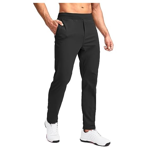 Pudolla Men's Golf Pants Stretch Sweatpants with Zipper Pockets Slim Fit Work Casual Joggers Pants for Men (Black Large)