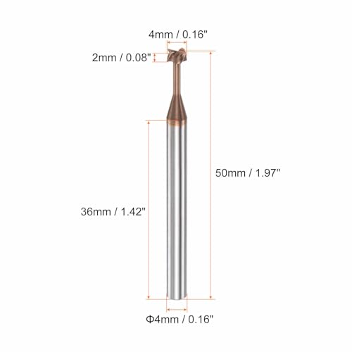Image of HARFINGTON T Slot End Mill Milling Cutter 4mm Cutting 2mm Depth 4mm Shank Solid Carbide Titanium Coated 4 Flutes for Stainless Steel Alloy
