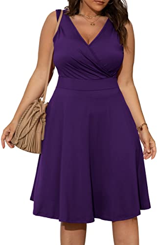 Image of POSESHE Womens Plus Size Dresses Sleeveless Wrap V-Neck Sundress Casual Summer Wedding Guest Cocktail Dress with Pockets