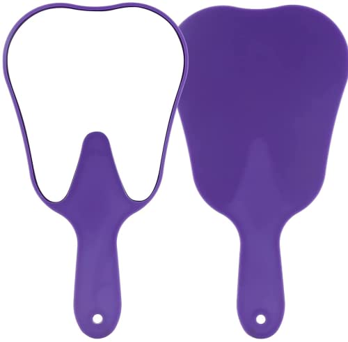 bcenyaz Espejos de mano de plástico con forma de diente, espejo de mano dental de alta definición, espejo de maquillaje con asa, decoraciones de oficina dental, peluquería, color morado Cover