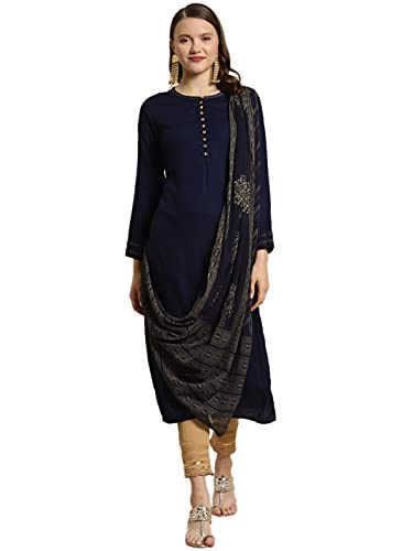 Image of Juniper Women's Rayon Kurta with Chiffon Drape