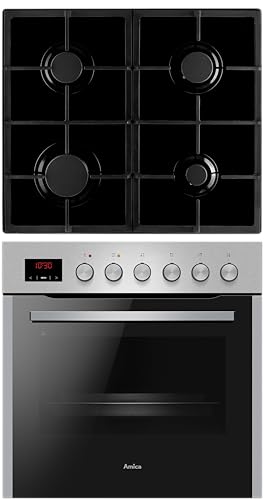 Amica Einbau Herd Set 65 Liter Backofen mit Heißluft Ringsystem Gaskochfeld vier Kochzonen Gusseisentraeger SteamClean EasyClean SoftClose SensorControl 1fach Auszug – einbauherd mit gas kochfeld