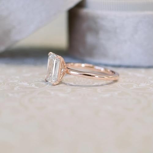 2.5ct Emerald Cut Moissanite Engagement Ring for Women D Color VVS1 Lab Created Solitaire Wedding Ring in Delicate Setting Valentine’s Day Gift 5
