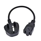 UK US Plug Adapter Short Power Cord 1ft,Toptekits UK BS1363 Male to USA 2 Prong NEMA 1-15P Female Socket Short Power Cord Plug,US UK Plug Adapter Cord,17AWG(1ft/0.3m)