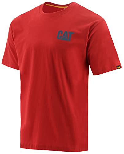Image of Caterpillar Trademark Men s T-Shirts with Shape-Retention Rib Trim Spandex and CAT Logo on Chest (Regular, Big & Tall Sizes), Hot Red Eclipse - Medium