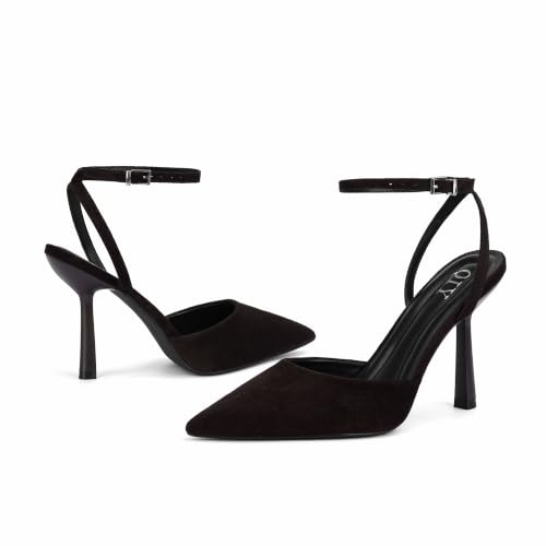 Image of QIY Closed Toe Heels for Women Pumps High Heel Strappy Sandals | Pointed Toe Slingback Women Heels with Ankle Strap, Stilettos Wedding & Bridal Formal Dress Shoes for Evening Party, Prom