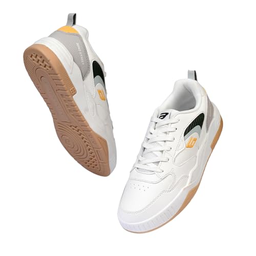 Image of Bond Street Men's White & Olive Casual Sneakers | PU Upper Lace-Up Shoes with Durable PVC Sole | Stylish & Comfortable Footwear for Men
