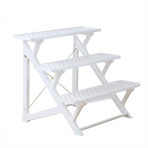 JUNENTER 3段樹脂製プラントスタンド 屋内用 高さ23インチ コーナープラントシェルフ 複数の植物用 フロアラダー 厚みのあるフラワーラック シンプルな段付き屋外プランタースタンド パティオ リビングルーム バルコニー用