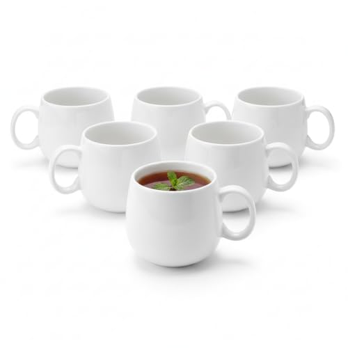Wilmax - Teetassen & Kaffeetassen Set 6er - 400ml - Kaffeebecher Porzellan - Tassen Set für Tee Kaffee & Cappuccino - Spülmaschinenfest - Weiß
