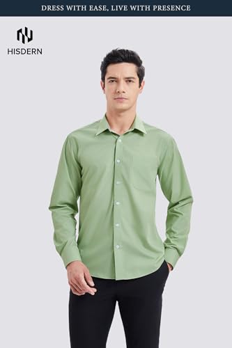 Image of HISDERN Mens Business Dress Shirts Long Sleeve Casual Button Down Shirt Formal Inner Collar Contrast Shirt for Men Wedding