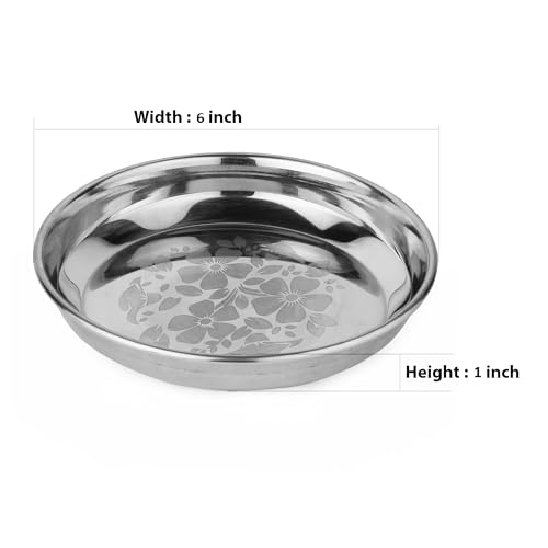 Image of LiMETRO STEEL 6 Pieces Stainless Steel Halva Plates, Breakfast Plates, Serving Plates (Diameter : 16 cm , Laser Print)