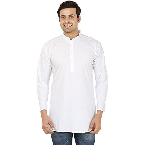 Maple Clothing Cotton Men's Short Kurta Shirt India Clothes (White, XXL) Cover