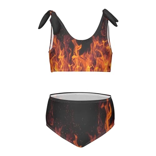 Image of QUGRL Red Fire Girls Tankini Swimsuit Flame 2 Piece Bathing Suits for Girls Bikini Adjustable Straps for Swimming Size 5-6T