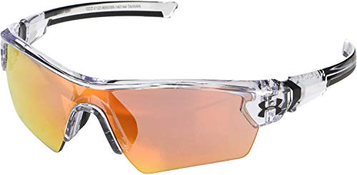 Under Armour Kids  Menace Wrap Sunglasses Shield, GLOSS CLEAR UA TUNED BASEBALL WITH ORANGE, 122 mm