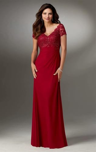 Chiffon Plus Size Mother of The Bride Dresses Long Laces Appliques Short Sleeve3