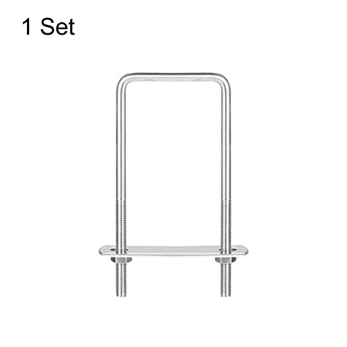 Image of uxcell Square U-Bolts, 52mm(2.05 inch) Inner Width 120mm Length M6 304 Stainless Steel U Clamp Bolt with Nuts and Plates, for Boat Trailer