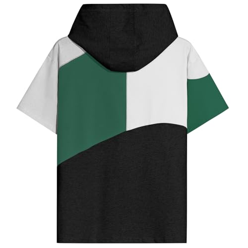 Mens Short Sleeve Hoodie Soft Cotton Color Block T-Shirt Sweatshirt Big Pocket Half Sleeve Summer Pullover2