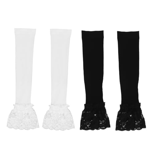 PACKOVE Sommer Sonnenschutz Armabdeckungen 2 Paar Damen Spitze Kühlhandschuhe Elastische Ellenbogenbandage Uv Schutz Für Golf Radfahren Wandern Basketball