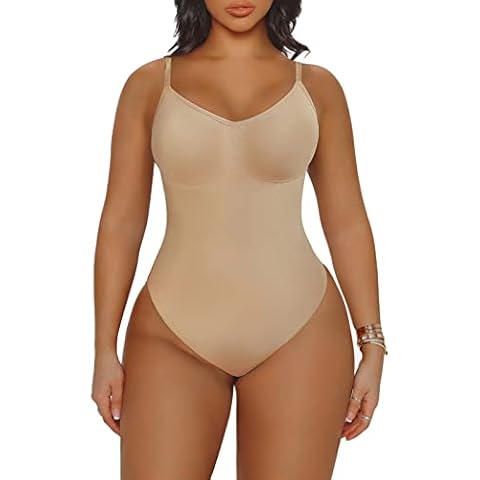 YIANNA Shapewear Damen Bauchweg Body Shaper String Bodysuit Miederbody Stark Formend Shaping Top Formender Beige 5213 L/XL Cover
