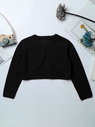 YiZYiF Kids Flower Girls One Button Cardigan Sweater Long Sleeve Knit Bolero Shrug Top4