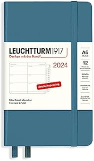 LEUCHTTURM1917 367635 Wochenkalender Pocket (A6) 2024, mit Extraheft für Adressen und Jahrestage, Stone Blue, Deutsch, 12 Monate