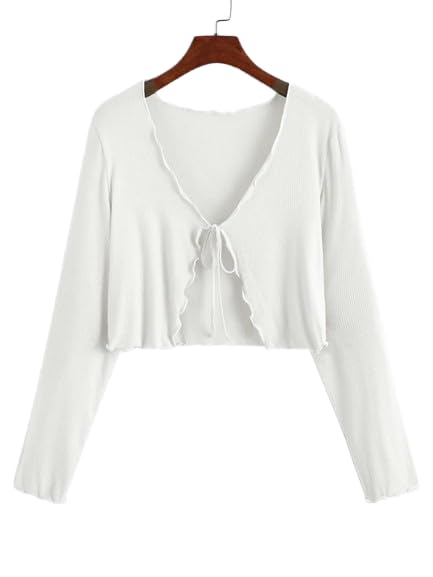 Casual Solid Full Sleeve Front Tie Shrug for Women-image-3