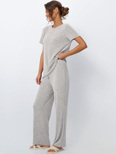 Image of LILLUSORY Womens Lounge Sets 2 Piece Matching Travel Outfits | Lightweight Ribbed 2 Piece Set, Breathable, Stretchy, Wrinkle-Resistant, Travel Ready, Versatile