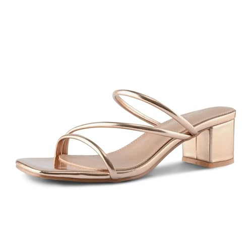 Image of Shoe'N Tale Strappy Heels For Women Low Chunky Block Heel Heeled Sandals Square Open Toe Slip On Slides Mules