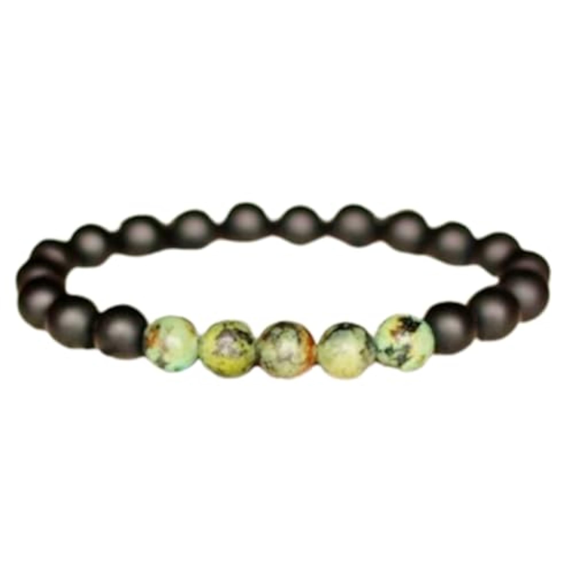 Natural Matte Onyx & African Turquoise 8mm Round Bead Stretchable Bracelet, Unisex