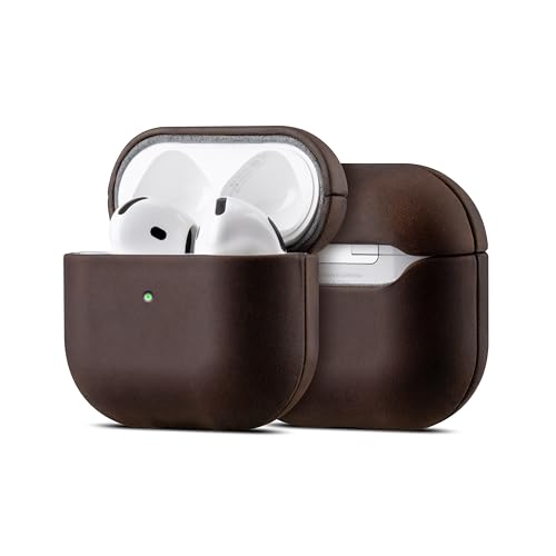 Maogoam Leather Case Compatible with AirPods 4 Genuine Vintage Crazy Horse Cowhide Leather Case for Apple Airpods 4th Generation(2024) Handcrafted Retro Style Dark Brown