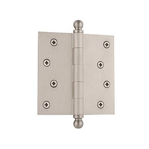 Image of Nostalgic Warehouse Ball-Tip Residential Door Hinge with Square Corners, Satin Nickel, 4 Inch