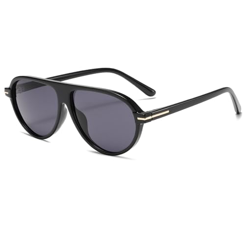 Image of Long Keeper Retro Pilot Sunglasses for Women Men Vintage 70s Oval Sunglasses Trendy Flat Top Driving Glasses Sunnies UV400 Protection (Black Black)