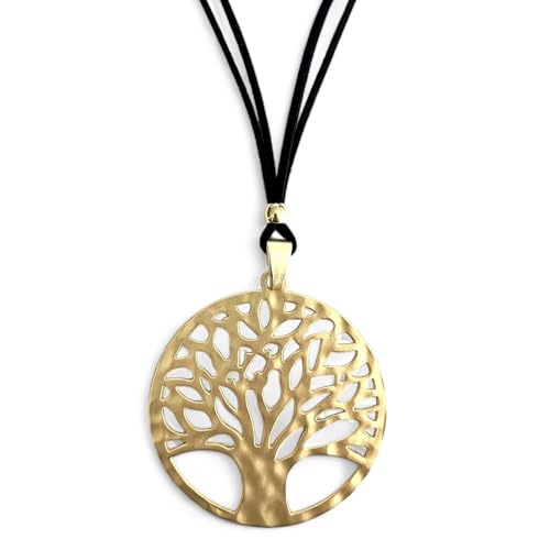 Colgante Arbol de la Vida Mujer en Zamak Plateado o Dorado - Collar Largo Ajustable con Amuleto de Protección - Perfecto para Regalo (Dorado)