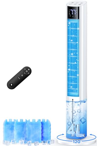 FANCOLE 44 INCH Windowless Air Conditioner with 4 Modes & 3 Speeds, 12H Timer, 4L Tank for 24H Cooling Evaporative Air Cooler, 4 Ice Packs, 17Ft Remote, 120° Oscillating Portable AC Unit for Bedroom