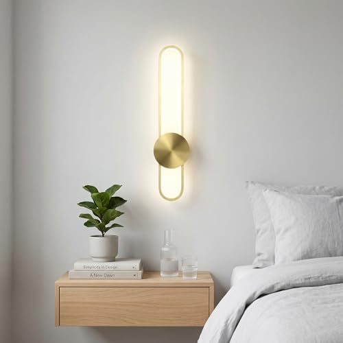Image of JAYMP Modern Wall Sconce 4000K Dimmable LED Wall Light Fixture, Hardwired Wall Lamp for Living Room, Dining Room, Bedroom, Hallway, Lobby, Entryway, 1 Pack (Brushed Gold, H56cm /22inch)