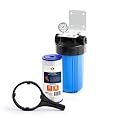 Aquaboon 10x4.5 Whole House Water Filter Housing - 5 Micron Pleated Sediment Filter Cartridge & Water Filter Housing - Well Water Filter System for House w/Wrench, Bracket & Pressure Gauge & Release