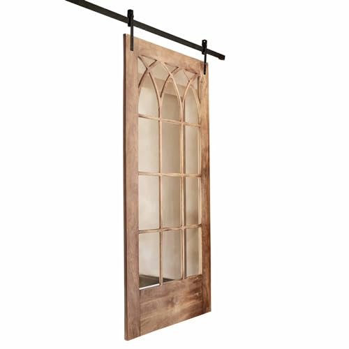 Loberon Porte coulissante Cayey - Finition artisanale - Aspect naturel - Avec rail - Séparateur de pièce - Bois de manguier - Fer et verre - Marron/noir