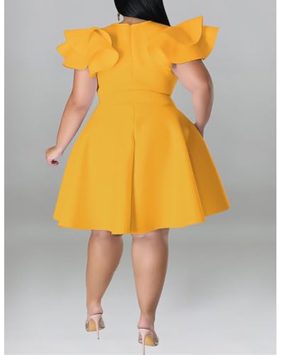 Image of IyMoo Women's Plus Size Cape Flutter Sleeve Stretchy A Line Swing Flared Skater Cocktail Party Dress with Pockets
