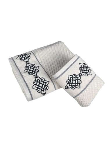 Image of SENSES by Riba Cotton Towel Set 550 GSM - Design 3, 2 Pcs| 1 Bath + 1 Hand Towels Combo | Super Soft, Absorbent, Lightweight, Antimicrobial, Low Linting